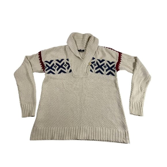 Chaps Womens Knit Sweater Beige Shawl Collar Nordic Cabincore Lodge Size Large L - Picture 12 of 16